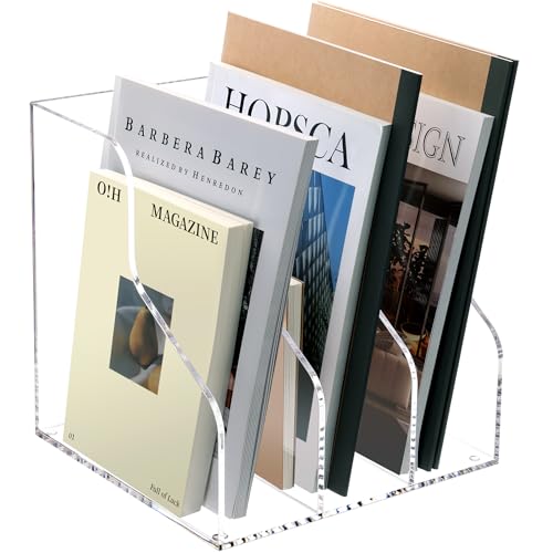 Desk File Organizer, Acrylic Magazine File Holder with 3 Vertical Compartments Rack File Sorter for Office Home Classroom Desk Organization, Clear¡¦