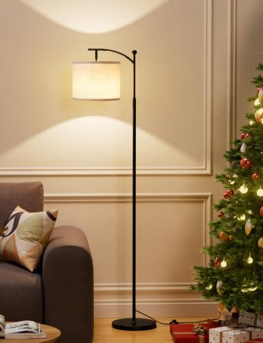 Ambimall 60-Inch Modern Floor Lamp with Beige Shade & Adjustable 3-Color LED Bulb - Black & Beige