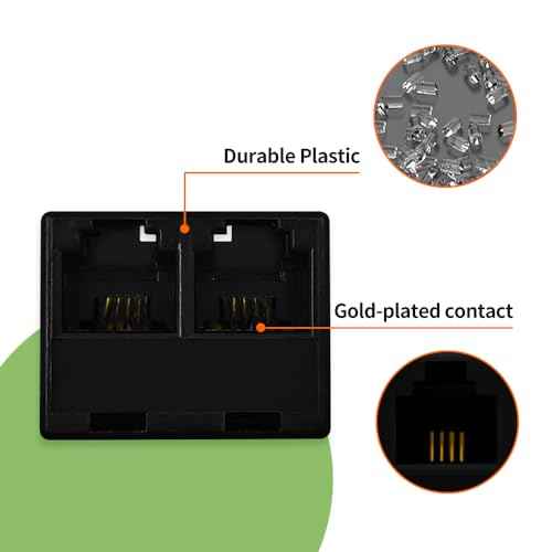 Phone Cable 2 Way Splitter RJ11 6P4C Telephone Line Cord Adapter with 3 inch Cable for Landline Phone Wire, Black, AV01203
