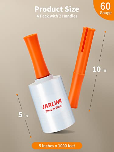 JARLINK 5" x 1000ft Plastic Stretch Wrap Roll with Handles - 4 Pack