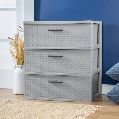 Sterilite Gray Wide 3-Drawer Storage Tower with Weave Pattern - Cement