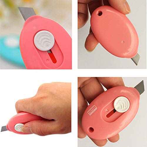 Mini Utility Knives Box Cutter Retractable Letter Opener (Blue/Pink/White) 3PC