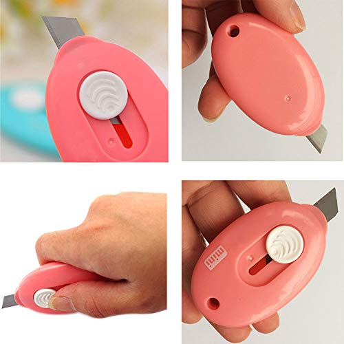 Mini Utility Knives 3PC Retractable Letter Openers with Key Chain - Blue Pink White