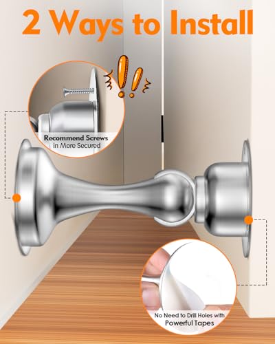 WINONLY Silver Magnetic Door Stopper 2-Pack - Keep Doors Open & Protect Walls