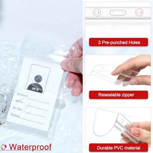 Harloon 300 Pack Clear ID Badge Holder with Lanyard 2.75 x 4.53 Inch Bulk Waterproof Vertical Card Holders with Flat Neck Lanyards and Swivel Hooks for Cruise, School, Office Supplies(Red)