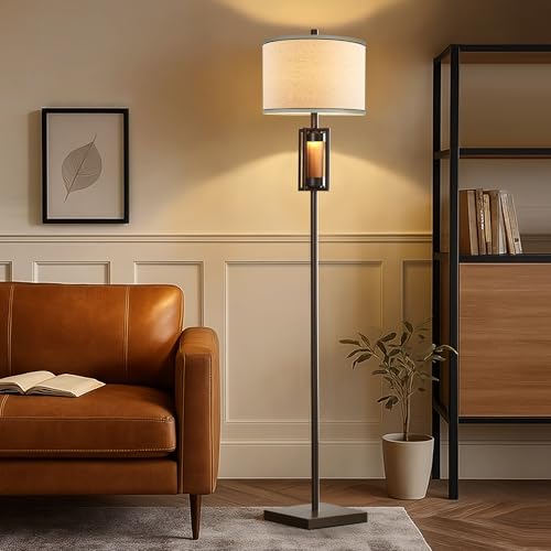 RORIANO 63'' Rustic Floor Lamp for Living Room with 2 Light Sources, Farmhouse Tall Standing Lamp with Amber NightLight, Vintage Lamp for Bedroom Reading Room Office, Bulbs Included (?Brown)