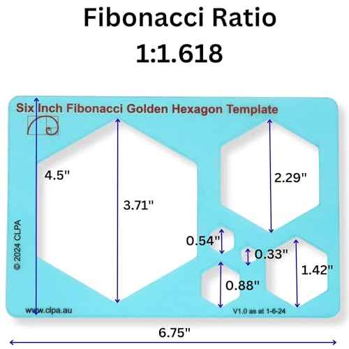 Set of Stencil Templates for Drawing: 6" Triangle, 6" Pentaton, 6" Hexagon Fibonacci-Inspired Set of Templates for Drawing Tool for Artists
