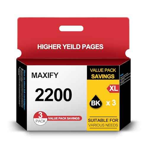 PGI-2200XL Black 3 Pack Value Pack Pigment Ink Cartridges Replacement for Canon PGI-2200 PGI 2200XL for Maxify MB5320 MB5420 MB5120 MB5020 iB4020 iB4120 (3 Black)