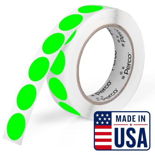 Perco Neon Green 1-Inch Circle Dot Sticker Roll - 1,000 Labels, Easy Tear, Strong Adhesive, USA Made