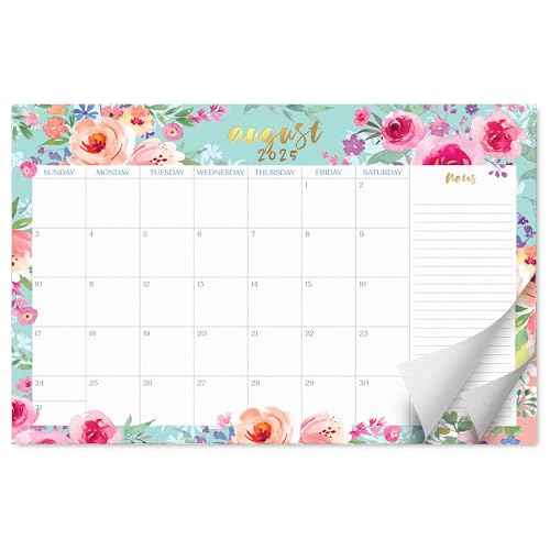 S&O Watercolor Floral Large Desk Calendar from July 2025 to Dec 2026 - Tear-Away Table Calendar 2025-2026 - Desktop Blotter - Academic Desk Planner - Desk Pad Large - 11x17in