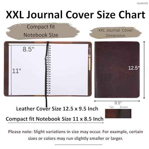 Heavy Duty Full Grain Leather Journal Cover (8.5 x 11 in.), Refillable Cahier XXL, Refillable Spiral Notebook (8.5 x 11 in.), Handmade Leather Journal Cover - Brown