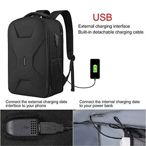 MOSISO 15.6-16 inch 35L Laptop Backpack with USB Charging Port for Women Men, Waterproof Hardshell Travel Business Computer Bag, Anti-Theft Daypack with Luggage Strap, Black