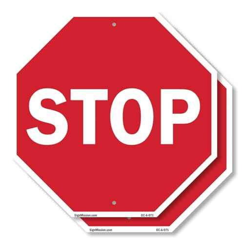 Stop (2 Pack) 18 inch X 18 inch Octagon Plastic Sign Weather Resistant, UV Protected for Workplace, Private Property, and Construction Site, Made in the USA