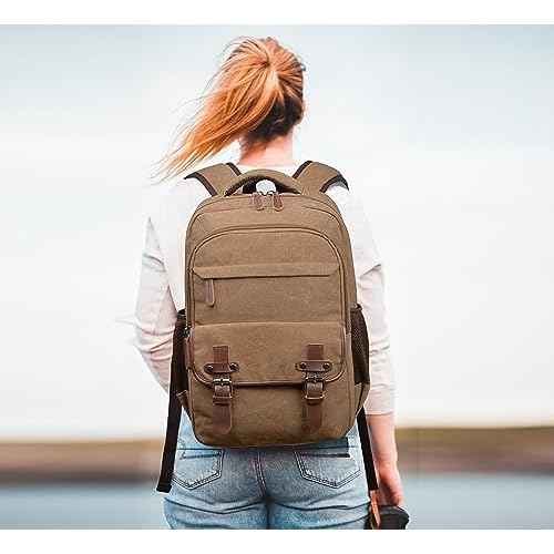 Canvas Laptop Backpack, Vintage Daypack for Men Women,Travel Work Rucksack College Bookbag Computer Bag Fits 15.6 Inch Laptop (Coffee)