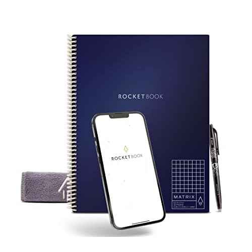 Rocketbook Matrix Smart Reusable Graph Notebook | Eco-friendly, Digitally Connected Isometric Notebook | Mdinight Blue, Letter Size (8.5" x 11") with Pen, Cloth, and App Included