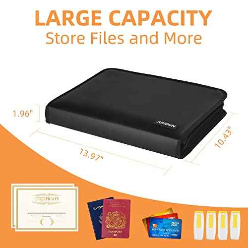 JUNDUN 5200¢µ Fireproof Document Organizer, Multi-Pockets Accordion File Organizer with Zipper & Labels, Upgraded Heat Insulated 13 Pockets Expanding File Folder for Letter A4 Files and More