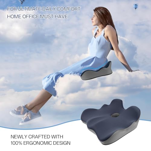Seat Cushion, X-Large Memory Foam Office Chair Cushion, for Pressure Relief Sciatica & Pain Relief for Long Sitting Hours on Office/Home Chair, Car (Blue)