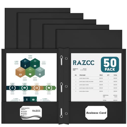 50 Pack Two Pocket Folders With Prongs, 3 Prong Folders Fit Letter Size Paper, File Folders for School Office Home Business, Black