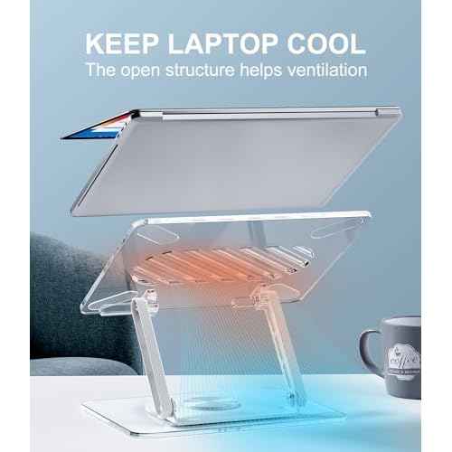MCHOSE Acrylic Laptop Stand for Desk with 360 Rotating Base Ergonimic Foldable Clear Laptop Riser Compatible with MacBook Pro/Air Notebook up to 16 Inches, Ultra Thick Acrylic Transparent