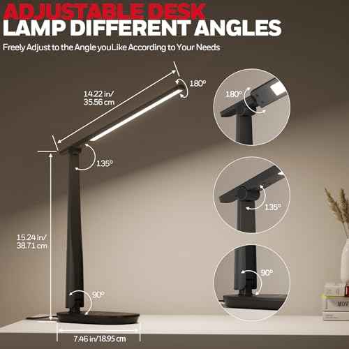 Honeywell Desk Lamp for Home Office, Dimmable LED Desk Light with USB A+C Dual Charging, 4 Modes Brightness Touch Lamp with Timer, Eye Caring Foldable Reading Light, Table Lamp for Study Nightstand