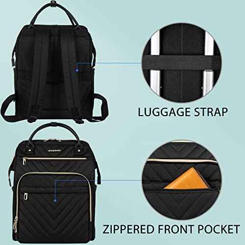 VANKEAN 17 Inch Laptop Backpack for Women Men Fashion Computer Work Bag, Large Capacity Waterproof Backpack with USB Port & RFID Pockets, College Daypack Business Travel, Black
