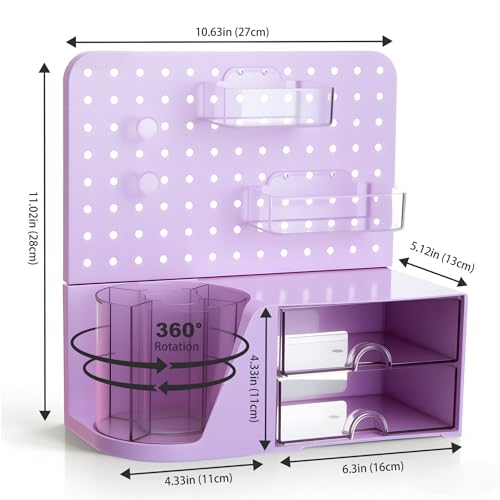 Purple Comix Desk Organizer with 2 Drawers & 360° Rotating Pen Holder