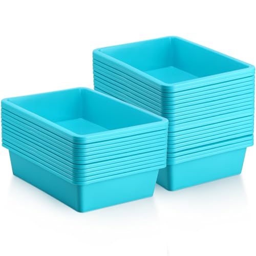 Kigley 16 Pcs Flat Storage Tray Organizer Bin Letter Size Paper Trays for Classroom Art Activity Plastic Stackable File Paper Organizer for Teacher Students School Office Book Organization