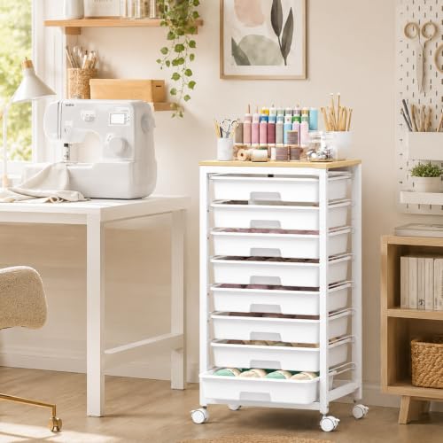 SYKIARIOL Rolling Cart with 8 Drawers - White, 31.18"H