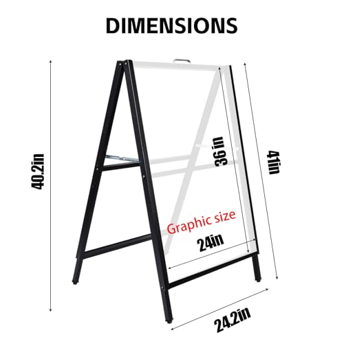 USCNC 24 x 36 Inch A Frame Sign Double-Sided Folding Sandwich Board Heavy Duty Slide-in Sidewalk Signboard for Outdoor Street Advertising Poster(Frame only£¬No white board)
