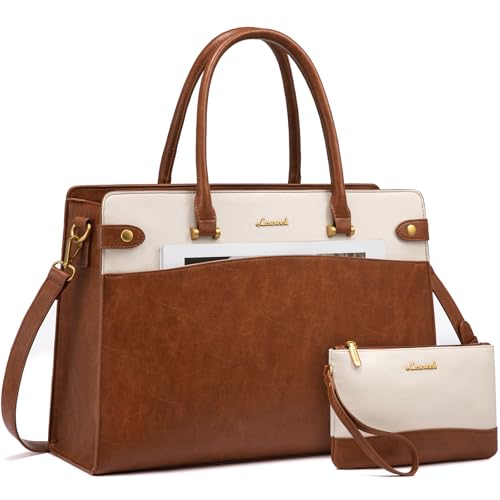 LOVEVOOK 17 Inch Laptop Tote Bag For Women Teacher Work Bag, Vintage Waterproof Leather Computer Bags For Laptops For Women, Laptop Purse Business Professional Briefcase Office Large Shoulder Handbag