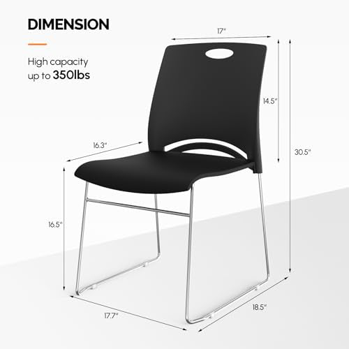 VINGLI 4 Pack Plastic Stacking Chairs - Stackable Office Chairs, Black