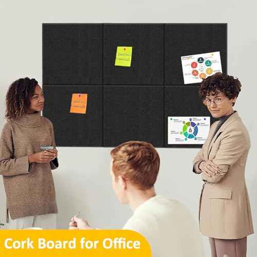 Bulletin Board, 36"¡¿24" Felt Wall Tiles, 6 Pack Cork Boards for Office, Large Black Corkboard for Office Home (with 30 Pcs Push Pins) (Black)