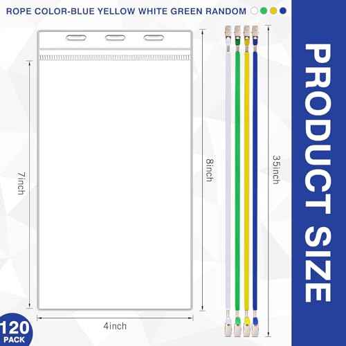 Patelai 120 Pcs Extra Large 4 x 8 Inch ID Badge Holders with Lanyard Bulk Clear Ticket Event Credential Badge Holders Waterproof ID Protector Sleeves for School Office Sporting Events Concert