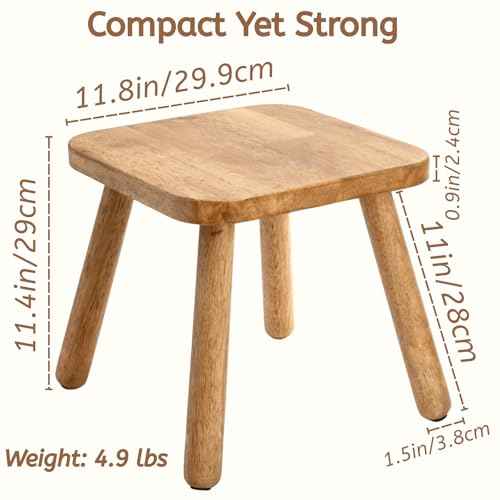 Youeon Square Solid Wooden Step Stool, 11.8 Inch Non-Slip One Step Stool for Adults, Holds up to 300 Lbs, Portable & Sturdy, Footstool for Bedroom, Bathroom, Kitchen, Easy to Assemble
