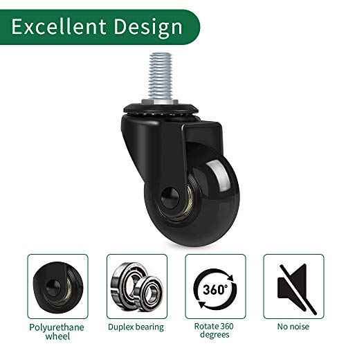 8T8 2" Office Chair Caster Wheels Replacement for Carpet, Heavy Duty Rubber Chair Wheels with Threaded Stem 3/8''-16x1, Quiet and Smooth Rolling for Hardwood Floors - Set of 5