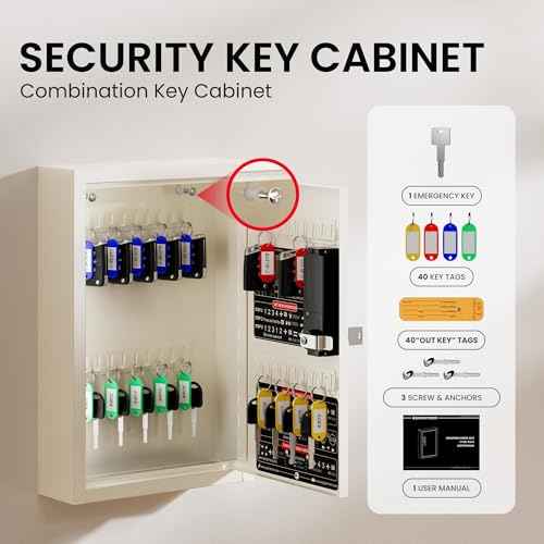 Grimtron 40 Keys Electronic Key Lock Box for Keys with Code, Private/Public/Password Hiding Mode Beige Key Cabinet Wall Mount for Garage/Property Management Key Storage