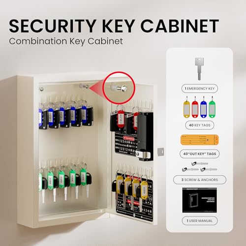 Grimtron 40-Key Beige Key Cabinet with Code Lock Box – Wall Mount Safe