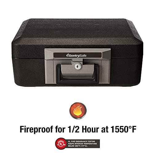 SentrySafe Fireproof Safe Box with Key Lock, Chest Safe with Carrying Handle to Secure Money, Jewelry, Documents, 0.25 Cubic Feet, 6.3 x 15.3 x 12.1 Inches, 1160