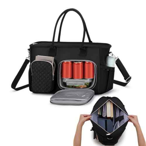 Women Laptop Tote Bag with Insulated Lunch Compartment,15.6'' Teacher Work Computer Bag,Large Water-Resistant Messenger Shoulder Bag with Multi Pockets for Office/College/Travel-Black
