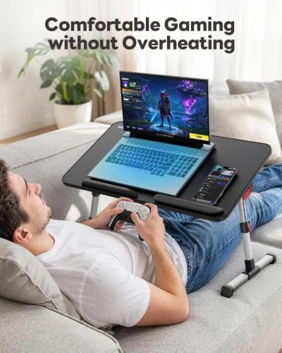 SAIJI Black Laptop Desk for Bed with Cooling Fan, Adjustable Table