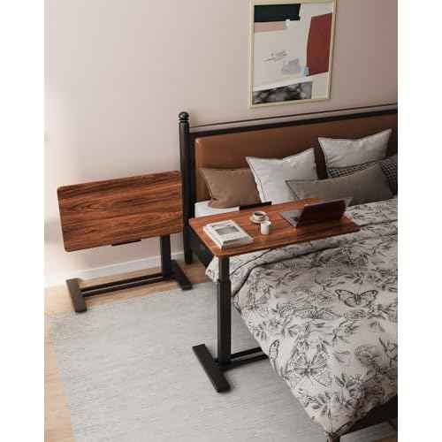 FLEXISPOT H7 PRO Mobile Standing Desk Adjustable Overbed Table Pneumatic with Wheels 90¡ÆTiltable Portable Laptop Desk Rolling Computer Cart Foldable Bedside Table(31.5" W x 17.7" D, Mahogany)