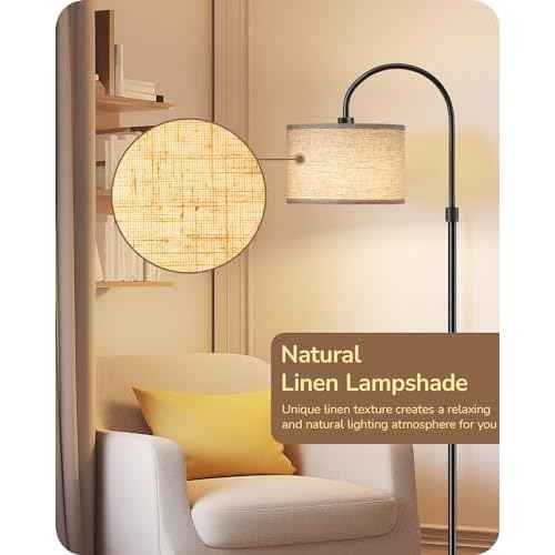 EDISHINE Dimmable Floor Lamp with Remote Control, Modern Arc Standing Lamp, 3000K-6500K Color Temperatures, Reading Light for Living Room Bedroom Office, Footswitch, LED Bulb Included, Black