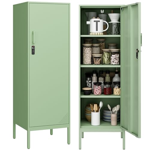 Steehoom 4-Tier Metal Locker Storage Cabinet, Lockable File Cabinet, Green 49.21" H