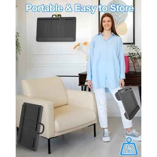 Laptop Lap Desk, Portable Large Laptop Desk for Bed, Up to 17 Inch Lap Pad Tray with Wrist Rest, Mouse Pad, Tablet Phone Slot, Portable Handle, Cushion (Black)