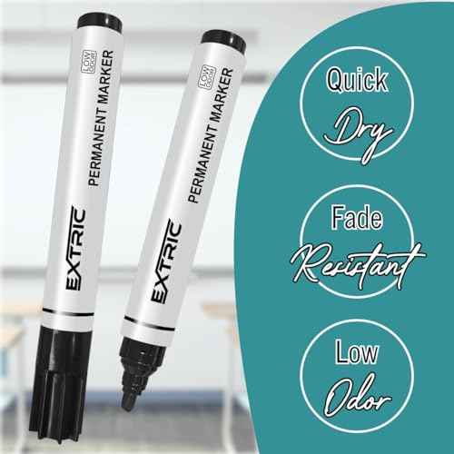 EXTRIC Permanent Markers Chisel Tip, Black, 12 Count, Quick Drying Ink, Works on Paper, Wood, Plastic, Metal and Glass, Great for Home, Office and School use