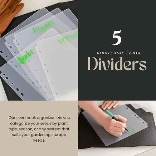 Seed Storage Binder ? Seed Packet Organizer w/50 Sheet Protectors & Protective Flap-Top Inserts Stores 200 Envelopes Binder w/5 Dividers for Sorting Seeds & Gardening Supplies