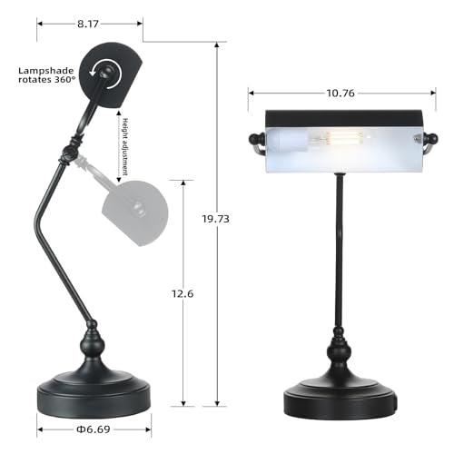 CONCA Classic Antique Touch Adjustable LED Desk & Piano Lamp with Eye Protection - Black (Bulb Included)