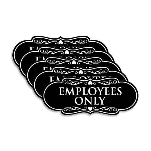 Designer EMPLOYEES ONLY Sign | Easy Installation | Office or Business Signs | Workplace Safety - Black - Medium (5 Pack)