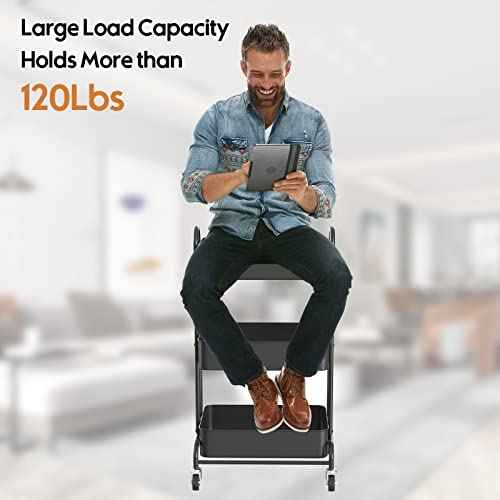Ceayell 3-Tier Metal Rolling Storage Cart Heavy Duty Utility Cart Organizer with Lockable Wheels