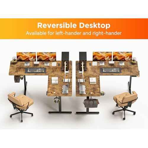 63X55 Inches Reversible L Shaped Standing Desk Height Adjustable with Cup Holder, Electric Corner Computer Desk, Sit Stand up Home Office Desk, Ergonomic Gaming Desk, Rustic Brown